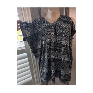 Swimsuits For All Black Ethnic style Cold Shoulder Tunic Swimsuit Cover-Up